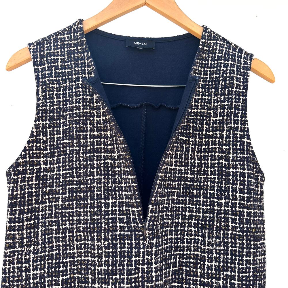 ME+EM Ponte Jacquard Tweed Shift Mini Dress Short 8 Navy Blue Office Work - Picture 10 of 10